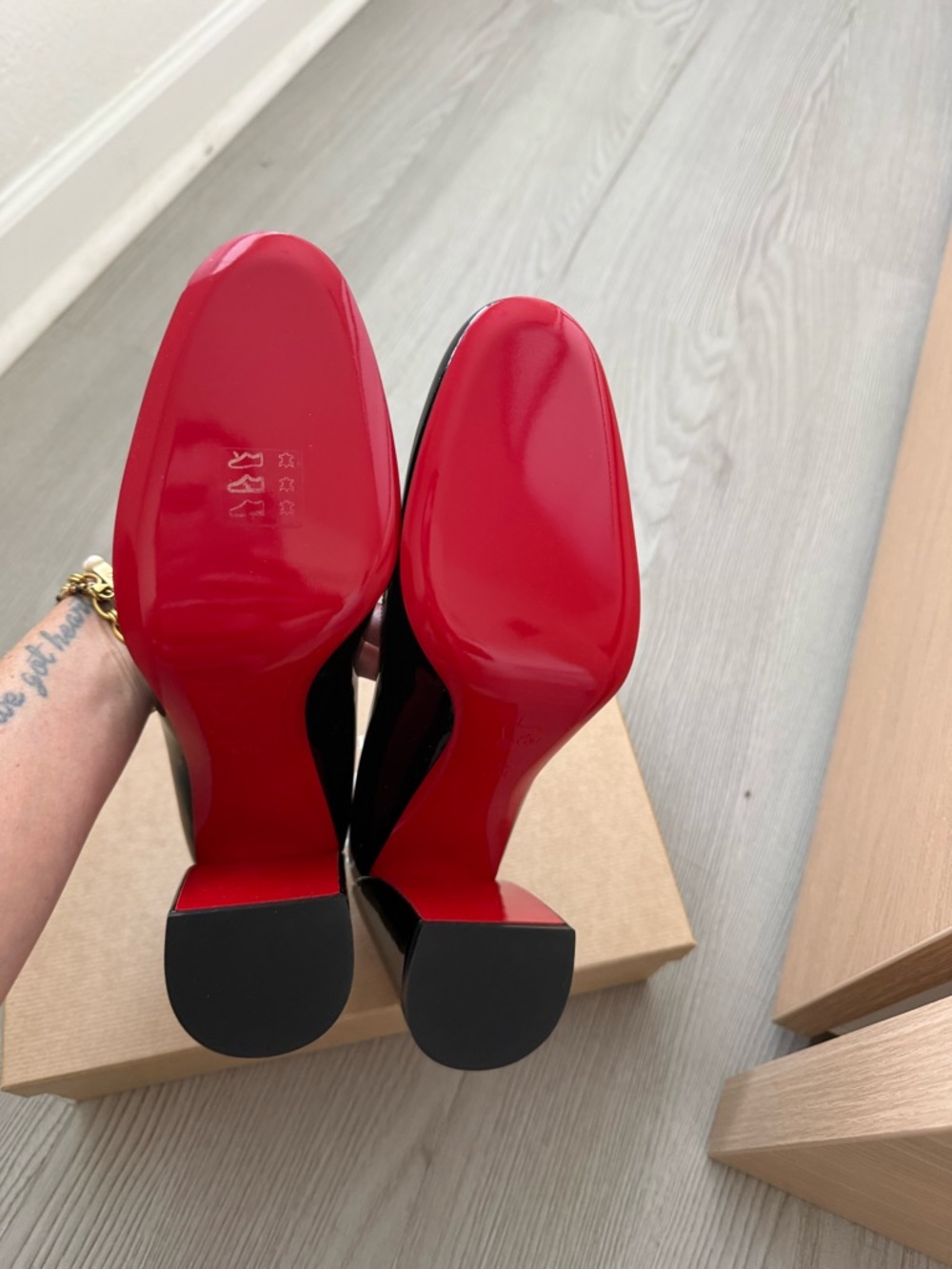 Christian Louboutin Black Patent Round-Toe Pumps with Signature Red Sole - Picture 3 of 5